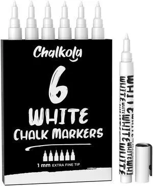 White Chalk Markers Fine Tip (6 Pack, 1mm Extra Fine Point) - Dry Erase Liquid Chalk Pens for Chalkboard, Blackboard, Car Window, Bistro, Glass, Board, Calendar - White Chalkboard Markers White Chalk Markers Fine Tip (6 Pack, 1mm Extra Fine Point) - Dry Erase Liquid Chalk Pens for Chalkboard, Blackboard, Car Window, Bistro, Glass, Board, Calendar - White Chalkboard Markers