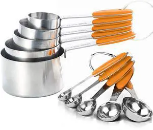 SEEK42 Measuring Spoons and Cups Set of 10 Pieces, Stainless Steel Measuring Utensils with BPA-Free Silicone Grips,Metal Scale Tools for Kitchen Cooking Baking, Dishwasher-Safe (Orange) SEEK42 Measuring Spoons and Cups Set of 10 Pieces, Stainless Steel Measuring Utensils with BPA-Free Silicone Grips,Metal Scale Tools for Kitchen Cooking Baking, Dishwasher-Safe (Orange)