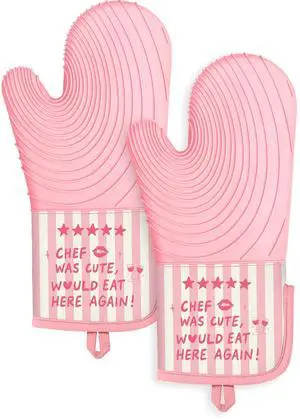 Long Silicone Oven Mitts Heat Resistant for Women - 2 Pcs Chef 100% Cotton Oven Gloves, Non-Slip and Waterproof Silicone Oven Mitts with Hanger for Baking and Cooking Long Silicone Oven Mitts Heat Resistant for Women - 2 Pcs Chef 100% Cotton Oven Gloves, Non-Slip and Waterproof Silicone Oven Mitts with Hanger for Baking and Cooking