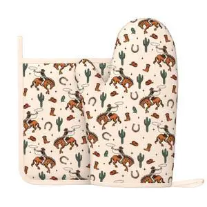 Western Cactus Cowboy Boho Silicone Oven Mitts Pan Mats Set of 2, Heat Resistant Gloves Potholder with Non-Slip Grips Hanging Loops Pot Holder, Spring Summer for Chef Cooking, Baking, Grilling, BBQ Western Cactus Cowboy Boho Silicone Oven Mitts Pan Mats Set of 2, Heat Resistant Gloves Potholder with Non-Slip Grips Hanging Loops Pot Holder, Spring Summer for Chef Cooking, Baking, Grilling, BBQ