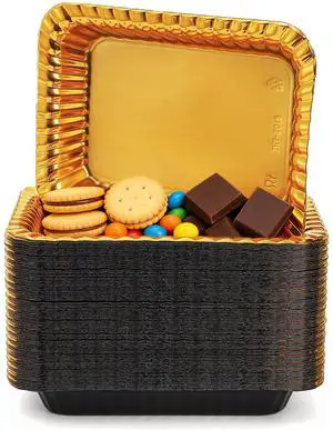 100Pcs Disposable Food Tray, 7.5x5.5 Gold Appetizer Platter 100Pcs Disposable Food Tray, 7.5x5.5 Gold Appetizer Platter