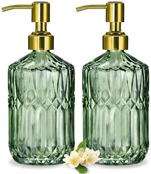 17 Oz Green Glass Kitchen Soap Dispenser for Dish Soap, 2 Pack Bathroom Soap Dispenser Set with Gold Rust Proof Pump for Lotion, Hand soap or Body Wash 17 Oz Green Glass Kitchen Soap Dispenser for Dish Soap, 2 Pack Bathroom Soap Dispenser Set with Gold Rust Proof Pump for Lotion, Hand soap or Body Wash