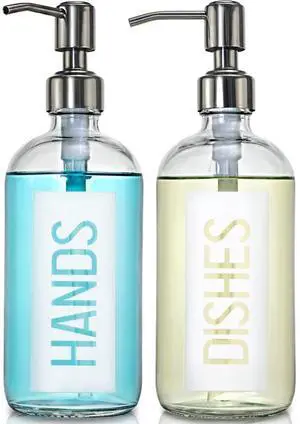 2Pack 18OZ Glass Soap Dispenser with Rustproof 304 Stainless Steel Pump, Kitchen Soap Dispenser for Hands & Dishes (White) 2Pack 18OZ Glass Soap Dispenser with Rustproof 304 Stainless Steel Pump, Kitchen Soap Dispenser for Hands & Dishes (White)