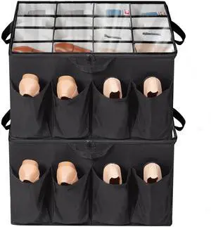 Shoe Organizer for Closet, Shoe Storage Solution with Clear Cover & Adjustable Dividers, Fabric Shoe Box Fits 16 +8 Pairs Shoes, Black, 2-Pack Shoe Organizer for Closet, Shoe Storage Solution with Clear Cover & Adjustable Dividers, Fabric Shoe Box Fits 16 +8 Pairs Shoes, Black, 2-Pack