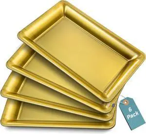 Plastic Serving Tray Set, Hard Plastic Serving Platters for Serving Food, Gold Serving Trays for Parties, Weddings, Food Trays for Party Buffet, Dessert Tables, 10" x 14", 6 Pack Plastic Serving Tray Set, Hard Plastic Serving Platters for Serving Food, Gold Serving Trays for Parties, Weddings, Food Trays for Party Buffet, Dessert Tables, 10" x 14", 6 Pack