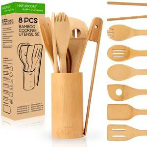Kitchen Utensils Set of 8 PCS, 12Inches Bamboo Wooden Cooking Spoon & Spatula Tools Perfect for Non-Stick Cookware (Bamboo 12inches) Kitchen Utensils Set of 8 PCS, 12Inches Bamboo Wooden Cooking Spoon & Spatula Tools Perfect for Non-Stick Cookware (Bamboo 12inches)
