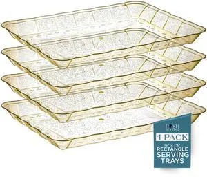 Glitter Gold Serving Trays for Party, 9x13 Plastic Platters & Food Trays Glitter Gold Serving Trays for Party, 9x13 Plastic Platters & Food Trays