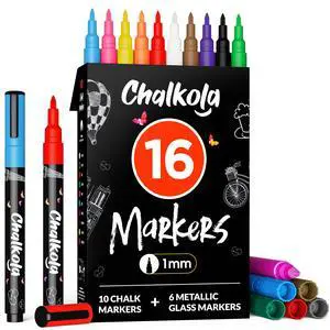 Extra Fine Tip Chalk Markers for Blackboard & Glass (Pack of 16, 1mm Point) | Window Marker, Liquid Chalk Pens for Acrylic Dry Erase Board, Mirror, Car | Thin Chalkboard Markers Erasable Extra Fine Tip Chalk Markers for Blackboard & Glass (Pack of 16, 1mm Point) | Window Marker, Liquid Chalk Pens for Acrylic Dry Erase Board, Mirror, Car | Thin Chalkboard Markers Erasable