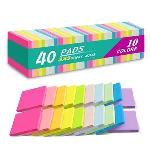 (40 Pads) Sticky Notes 3x3 in,Bright Colors Notepads,Colorful Stickies,Super Sticking Power,Memo Note Pads,Post on Windows Doors,Office,School,Strong Adhesive,Recyclable,Easy to Write on,Hold Well (40 Pads) Sticky Notes 3x3 in,Bright Colors Notepads,Colorful Stickies,Super Sticking Power,Memo Note Pads,Post on Windows Doors,Office,School,Strong Adhesive,Recyclable,Easy to Write on,Hold Well