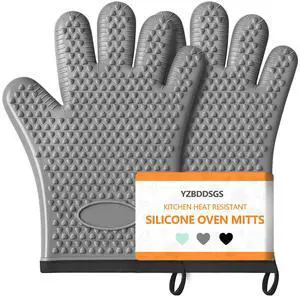 Silicone Oven Mitts Heat Resistant, Non-Slip Grip Waterproof Kitchen Mittens, 2Pcs Cooking Oven Gloves Mitts Soft Cotton Lining with Fingers for BBQ, Baking, Hot Cooking - Grey Silicone Oven Mitts Heat Resistant, Non-Slip Grip Waterproof Kitchen Mittens, 2Pcs Cooking Oven Gloves Mitts Soft Cotton Lining with Fingers for BBQ, Baking, Hot Cooking - Grey