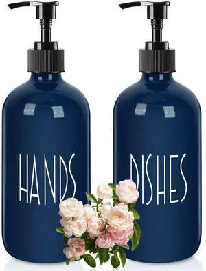 Dish Soap Dispenser for Kitchen - 16 OZ Glass Hand Soap Dispenser Set - Kitchen Bathroom Decor and Accessories (Navy Blue) Dish Soap Dispenser for Kitchen - 16 OZ Glass Hand Soap Dispenser Set - Kitchen Bathroom Decor and Accessories (Navy Blue)