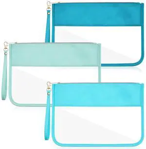 3 Pcs Sunscreen Bag Clear Flat Zipper Pouch, Summer PVC Waterproof Zipper Makeup Bag Portable Organizer, Chenille Letter Snack Travel Cosmetic Tote Pouch Set for Beach Women Teacher Gift(Blue) 3 Pcs Sunscreen Bag Clear Flat Zipper Pouch, Summer PVC Waterproof Zipper Makeup Bag Portable Organizer, Chenille Letter Snack Travel Cosmetic Tote Pouch Set for Beach Women Teacher Gift(Blue)