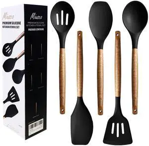 Kitchen Utensils Set, Silicone Cooking Utensils Set,Non-Stick Silicone Spatula Set with Natural Acacia Hard Wood Handle, 5 Piece, Upgraded Thickened Cookware Kitchen Utensils Set, Silicone Cooking Utensils Set,Non-Stick Silicone Spatula Set with Natural Acacia Hard Wood Handle, 5 Piece, Upgraded Thickened Cookware