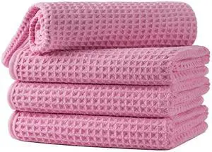 Waffle Hand Towels, 4 Pieces, Soft, Absorbent, Fast Drying, Lint Free 430 GSM (Pink) Waffle Hand Towels, 4 Pieces, Soft, Absorbent, Fast Drying, Lint Free 430 GSM (Pink)