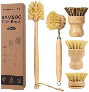 5 Pack Bamboo Dish Brush Set, Wooden Dish Brush with 14 Bottle Brush, Natural Kitchen Scrub Brush for Dishes Pots, Pans, Sinks, Woks, Vegetables 5 Pack Bamboo Dish Brush Set, Wooden Dish Brush with 14 Bottle Brush, Natural Kitchen Scrub Brush for Dishes Pots, Pans, Sinks, Woks, Vegetables