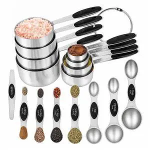 16 Pieces Measuring Cups and Magnetic Measuring Spoons Set Stainless Steel,8 Measure Cups with Silicone Handle and 7 Double Sided Magnetic Measure Spoons & 1 Leveler 16 Pieces Measuring Cups and Magnetic Measuring Spoons Set Stainless Steel,8 Measure Cups with Silicone Handle and 7 Double Sided Magnetic Measure Spoons & 1 Leveler
