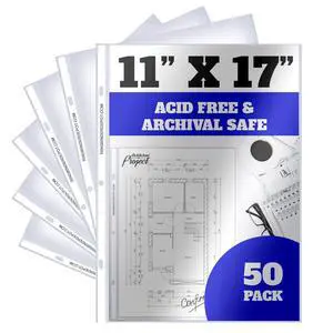 11 x 17 Sheet Protectors with 90 Microns Thick, Portrait View, Top Loading, Protect, Store and Display 11X17 Paper, Photographs, Prints, and Documents, 50 Pack 11 x 17 Sheet Protectors with 90 Microns Thick, Portrait View, Top Loading, Protect, Store and Display 11X17 Paper, Photographs, Prints, and Documents, 50 Pack