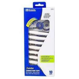 Jumbo Correction Tape, 5 mm x 394 in, 10 Count, Dry White Film, Side-Application Tape, for School Office Writing Edits Jumbo Correction Tape, 5 mm x 394 in, 10 Count, Dry White Film, Side-Application Tape, for School Office Writing Edits