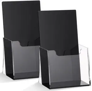 2 Pack 4 Inch Acrylic Brochure Holders Clear Business Cards Display Holder with Black Base, Trifold Flyer Display Stand for Pamphlets, Literature, Booklets, Magazines, for Office Countertop 2 Pack 4 Inch Acrylic Brochure Holders Clear Business Cards Display Holder with Black Base, Trifold Flyer Display Stand for Pamphlets, Literature, Booklets, Magazines, for Office Countertop