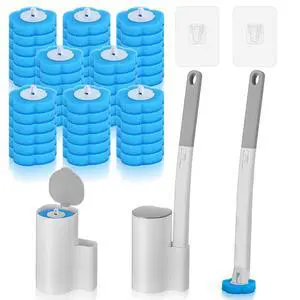 2 Pack Disposable Toilet Brush with 48 Refills, Toilet Bowl Cleaner Toilet Brush and Holder Set for Bowl Cleaners Bathroom Cleaning Bathtub 2 Pack Disposable Toilet Brush with 48 Refills, Toilet Bowl Cleaner Toilet Brush and Holder Set for Bowl Cleaners Bathroom Cleaning Bathtub