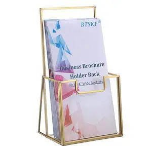 Golden Glass Brochure Holder for 4" Wide Trifold Handouts, Countertop Literature Holder Display Stand, Trifold Pamphlet Holders, Clear Elegant Flyer Display Stand for Magazine, Booklets, Menu Golden Glass Brochure Holder for 4" Wide Trifold Handouts, Countertop Literature Holder Display Stand, Trifold Pamphlet Holders, Clear Elegant Flyer Display Stand for Magazine, Booklets, Menu