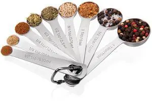 Measuring Spoons Set of 9-18/8 Stainless Steel Heavy Duty Teaspoons Tablespoons with Engraved Metric & US Measurements, Metal Measure Spoon for Dry and Liquid Ingredients, Dishwasher Safe Measuring Spoons Set of 9-18/8 Stainless Steel Heavy Duty Teaspoons Tablespoons with Engraved Metric & US Measurements, Metal Measure Spoon for Dry and Liquid Ingredients, Dishwasher Safe