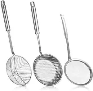 Spider Strainer & Skimmer Spoon Set, 3-Piece Stainless Steel Ladle Metal Wire Sieve Large Holes Slotted Colander Fryer Scoop Fine Mesh Strainers with Long Handle, Food Sifter for Kitchen Cooking Spider Strainer & Skimmer Spoon Set, 3-Piece Stainless Steel Ladle Metal Wire Sieve Large Holes Slotted Colander Fryer Scoop Fine Mesh Strainers with Long Handle, Food Sifter for Kitchen Cooking