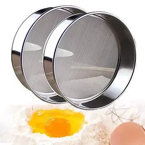 2 pack (60/40 Mesh) Professional 6/8/9.5 Inch, Round Flour Sifter for Baking - Flour Sieve Fine Mesh - Premium Rustproof Stainless Steel (9.5" (24 CM)) 2 pack (60/40 Mesh) Professional 6/8/9.5 Inch, Round Flour Sifter for Baking - Flour Sieve Fine Mesh - Premium Rustproof Stainless Steel (9.5" (24 CM))