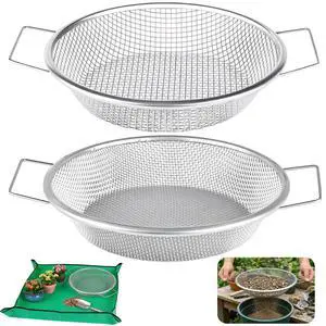 2PCS Soil Sifter for Gardening with Handle,Stainless Steel Rock Compost Soil Sifter for 5 Gallon Bucket,1/4in,1/8in Mesh Garden Sifting Screen Gravel Sawdust Vermicompost with Repotting Mat 2PCS Soil Sifter for Gardening with Handle,Stainless Steel Rock Compost Soil Sifter for 5 Gallon Bucket,1/4in,1/8in Mesh Garden Sifting Screen Gravel Sawdust Vermicompost with Repotting Mat