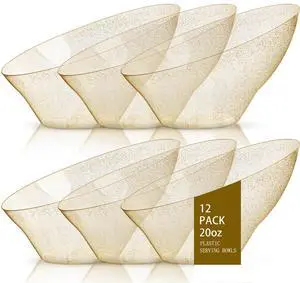 12 Pack Gold Glitter Plastic Serving Bowls - 20 OZ Disposable Snack, Fruit, Chip, Candy Angled Serving Bowls for Party & Thanksgiving 12 Pack Gold Glitter Plastic Serving Bowls - 20 OZ Disposable Snack, Fruit, Chip, Candy Angled Serving Bowls for Party & Thanksgiving