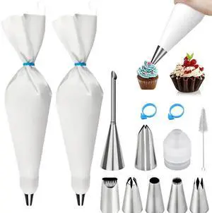 Reusable Piping Bags and Tips Set - 16inch Pastry Bags for Cake Decorating, Cupcakes, Cookies | Durable Cotton Exterior, Easy to Clean, Eco-Friendly Baking Kit for Home Bakers & Chefs(14) Reusable Piping Bags and Tips Set - 16inch Pastry Bags for Cake Decorating, Cupcakes, Cookies | Durable Cotton Exterior, Easy to Clean, Eco-Friendly Baking Kit for Home Bakers & Chefs(14)