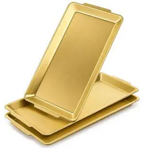 3 Pack 304 Stainless Steel Serving Platters, 12.6" Rectangle Metal Dinner Plates with Handles, Decorative Organizer Trays for BBQ, Dining, Party, Buffet, Appetizer Serving(Gold) 3 Pack 304 Stainless Steel Serving Platters, 12.6" Rectangle Metal Dinner Plates with Handles, Decorative Organizer Trays for BBQ, Dining, Party, Buffet, Appetizer Serving(Gold)