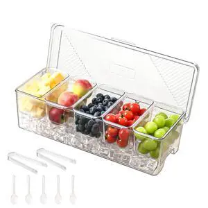 Large Chilled Condiment Caddy,Stackable Chilled Condiment Containers Server with Lids for 5 Removable Compartments (5 Containers, 1 pack) Large Chilled Condiment Caddy,Stackable Chilled Condiment Containers Server with Lids for 5 Removable Compartments (5 Containers, 1 pack)