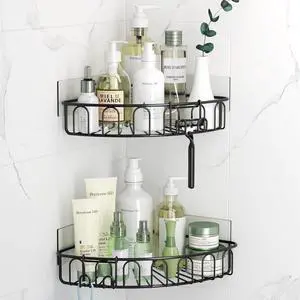 Corner Shower Caddy with 2 Hooks Wall Mounted Metal Bathroom Shelf Storage Organizer Adhesive No Drilling 2 Pack, Black Only for 90-Degree Corner Corner Shower Caddy with 2 Hooks Wall Mounted Metal Bathroom Shelf Storage Organizer Adhesive No Drilling 2 Pack, Black Only for 90-Degree Corner