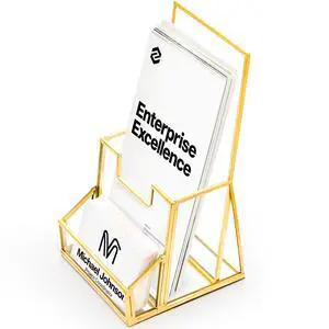 Gold Glass Brochure Holder for 4 Inch Wide Trifold Handouts, Countertop Clear Literature Pamphlet Holder Flyer Display Stand with Business Card Holders for Magazines, Booklets, Menu, Journals Gold Glass Brochure Holder for 4 Inch Wide Trifold Handouts, Countertop Clear Literature Pamphlet Holder Flyer Display Stand with Business Card Holders for Magazines, Booklets, Menu, Journals