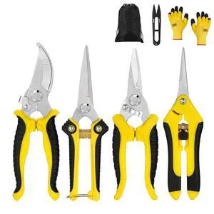 5 pack Garden Pruning Shears Stainless Steel Blades, Handheld Scissors Set with Gardening Gloves,Heavy Duty Garden Bypass Pruning Shears,Tree Trimmers Secateurs, Hand Pruner (Yellow and Black) 5 pack Garden Pruning Shears Stainless Steel Blades, Handheld Scissors Set with Gardening Gloves,Heavy Duty Garden Bypass Pruning Shears,Tree Trimmers Secateurs, Hand Pruner (Yellow and Black)