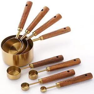 Measuring Cups and Spoons Set of 8, Stainless Steel Gold Measuring Cups Kit with Wooden Handle, Kitchen Cooking Baking Spoons Tool Set for Solid and Liquid Iingredients Measuring Cups and Spoons Set of 8, Stainless Steel Gold Measuring Cups Kit with Wooden Handle, Kitchen Cooking Baking Spoons Tool Set for Solid and Liquid Iingredients
