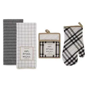 Home Sweet Farmhouse Kitchen Collection, Potholder/Oven Mitt/Dishtowel Set, Black, 4 Count Home Sweet Farmhouse Kitchen Collection, Potholder/Oven Mitt/Dishtowel Set, Black, 4 Count