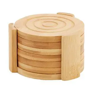 Coasters Set of 6-4.3-Inch Round Light Brown Bamboo Wood with Holder - Wooden Drink Coasters for Coffee Table Decor & Home Decor Coasters Set of 6-4.3-Inch Round Light Brown Bamboo Wood with Holder - Wooden Drink Coasters for Coffee Table Decor & Home Decor