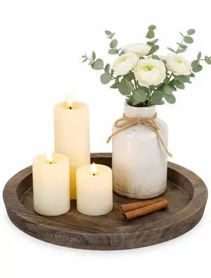 Candle Plate Holder Tray: Round Wood Decorative Candle Plate - Rustic Farmhouse CoffeeTable Decor - Tealight Pillar Trays for Home Decor (Distressed) Candle Plate Holder Tray: Round Wood Decorative Candle Plate - Rustic Farmhouse CoffeeTable Decor - Tealight Pillar Trays for Home Decor (Distressed)