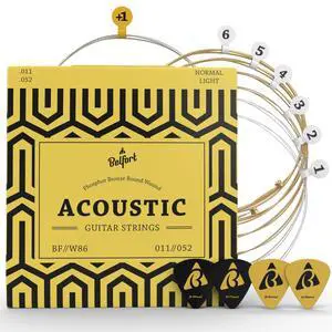 quality acoustic guitar strings - 6 string set - Premium coating with Phosphor Bronze (guitar strings acoustic 6 string set) BONUS: 4 Picks + 1 High E String - cuerdas para guitarra acustica quality acoustic guitar strings - 6 string set - Premium coating with Phosphor Bronze (guitar strings acoustic 6 string set) BONUS: 4 Picks + 1 High E String - cuerdas para guitarra acustica