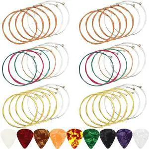 6 Sets 6 Acoustic Guitar Strings Replacement Steel Guitar Strings Gold/brass/multicolor with 9 Pcs Celluloid Picks in 3 Sizes 0.5mm/0.75mm/1mm for Electric Acoustic Beginners Performers 6 Sets 6 Acoustic Guitar Strings Replacement Steel Guitar Strings Gold/brass/multicolor with 9 Pcs Celluloid Picks in 3 Sizes 0.5mm/0.75mm/1mm for Electric Acoustic Beginners Performers