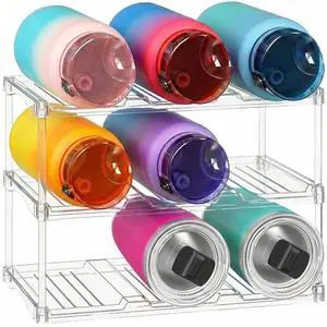 Stackable Bottle Storage Organizer, Clear Freestanding Wine Holder for Cabinet, Large Slot Water Bottle Tumbler Cup Organizer for Pantry, Plastic Wine Rack for Fridge Cellar, 3Tier Hold 9 Stackable Bottle Storage Organizer, Clear Freestanding Wine Holder for Cabinet, Large Slot Water Bottle Tumbler Cup Organizer for Pantry, Plastic Wine Rack for Fridge Cellar, 3Tier Hold 9