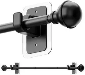 No Drill Curtain Rods for Window 28 to 47 Inches, 5/8 Inch Diameter Renter Friendly Drapery Rod with Adhesive Brackets without Drilling, Adjustable from 27 to 52 Inches, Black No Drill Curtain Rods for Window 28 to 47 Inches, 5/8 Inch Diameter Renter Friendly Drapery Rod with Adhesive Brackets without Drilling, Adjustable from 27 to 52 Inches, Black