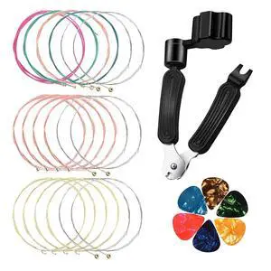 Guitar Accessories include 3 Sets guitar strings acoustic 6 string set (Gold,Brass,Multicolor),with Guitar String Winder Guitar Kit,6 Pieces Celluloid Guitar Picks Guitar Accessories include 3 Sets guitar strings acoustic 6 string set (Gold,Brass,Multicolor),with Guitar String Winder Guitar Kit,6 Pieces Celluloid Guitar Picks