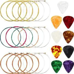 3 Sets Acoustic Guitar Strings Replacement Steel Guitar Strings (Gold, Brass, Multicolor) with 9 Pieces Celluloid Picks 3 Sizes for Electric Acoustic Players Performers 3 Sets Acoustic Guitar Strings Replacement Steel Guitar Strings (Gold, Brass, Multicolor) with 9 Pieces Celluloid Picks 3 Sizes for Electric Acoustic Players Performers