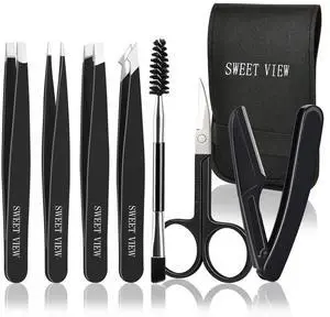 7pcs Eyebrow Tweezers Kit for Women Precision Plucker with Brow Scissors & Razor & Spoolie for Facial, Chin, Brow, Splinter and Ingrown Hair 7pcs Eyebrow Tweezers Kit for Women Precision Plucker with Brow Scissors & Razor & Spoolie for Facial, Chin, Brow, Splinter and Ingrown Hair