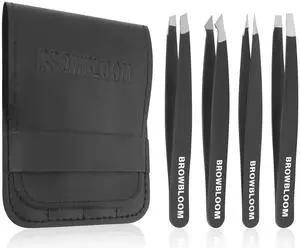 4Piece Set of Professional Tweezers for Women Facial Hair, Black Stainless Steel Precision Tweezer for Ingrown Hair, Eyebrow Tweezers for Men Comes in Carrying Pouch (Black Set) 4Piece Set of Professional Tweezers for Women Facial Hair, Black Stainless Steel Precision Tweezer for Ingrown Hair, Eyebrow Tweezers for Men Comes in Carrying Pouch (Black Set)