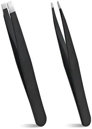 Professional Tweezer Set for Eyebrows, Dual-Tip Design for Facial & Ingrown Hair Removal, Slant and Pointed Tip Precision Grooming Tools for Women/Men, Stainless Steel with Case - Black Professional Tweezer Set for Eyebrows, Dual-Tip Design for Facial & Ingrown Hair Removal, Slant and Pointed Tip Precision Grooming Tools for Women/Men, Stainless Steel with Case - Black