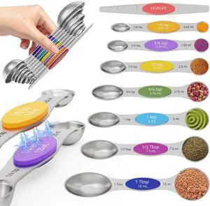 Magnetic Measuring Spoons Set of 8 - Heavy Duty 304 Stainless Steel, Triple Measurement Markings, Strong N52 Magnets, Easy to Clean, Space-Saving with Leveler Included (Colorful) Magnetic Measuring Spoons Set of 8 - Heavy Duty 304 Stainless Steel, Triple Measurement Markings, Strong N52 Magnets, Easy to Clean, Space-Saving with Leveler Included (Colorful)